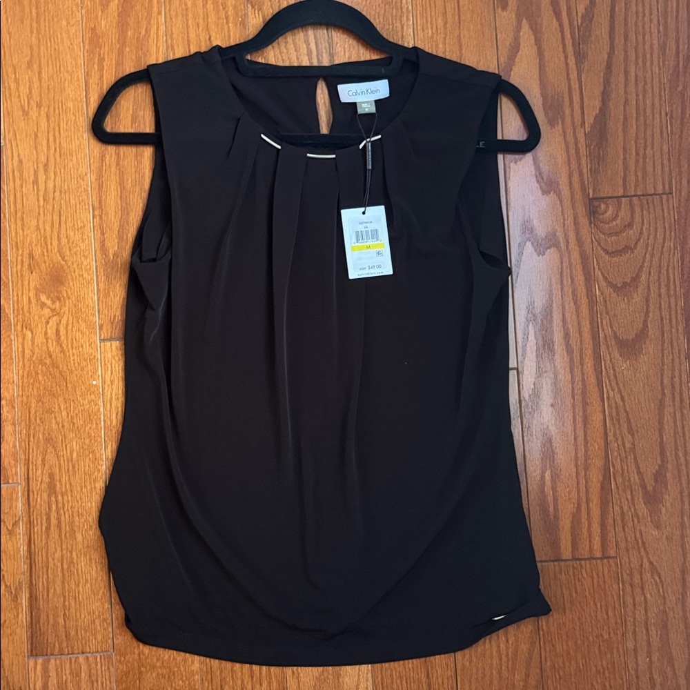 NWT Calvin Klein Black Keyhole Blouse/ Sleeveless Shell Medium